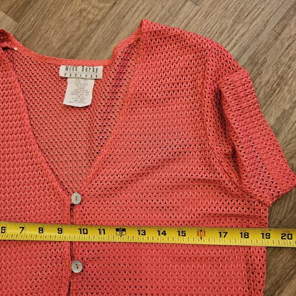 Vtg Crochet Mesh Cardigan Top Womens 10 Coral Pink Beachy Coastal Boho Festival - Picture 7 of 8
